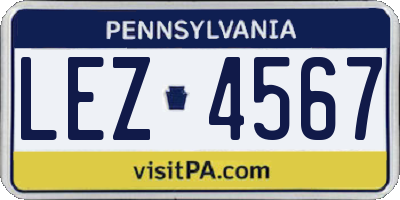 PA license plate LEZ4567