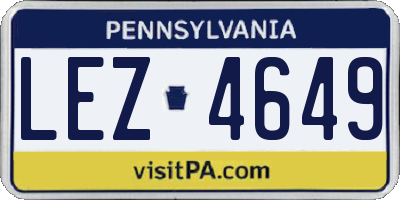 PA license plate LEZ4649