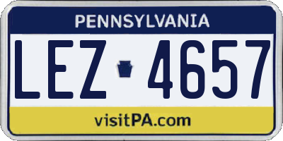 PA license plate LEZ4657