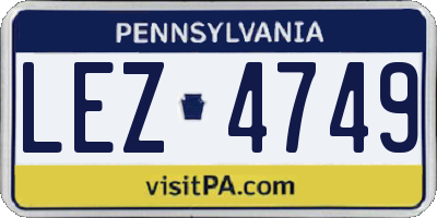 PA license plate LEZ4749