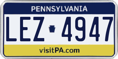 PA license plate LEZ4947