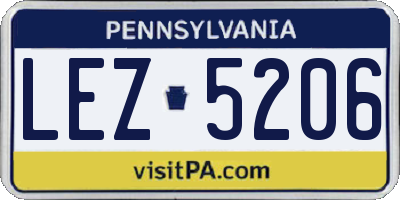 PA license plate LEZ5206