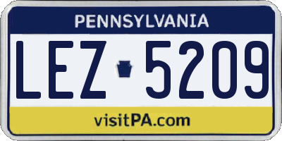 PA license plate LEZ5209