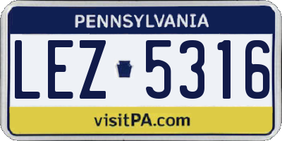 PA license plate LEZ5316
