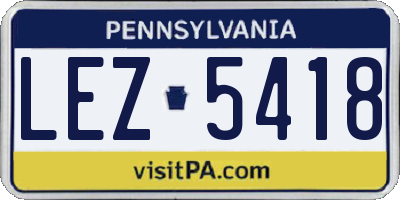 PA license plate LEZ5418