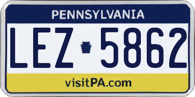 PA license plate LEZ5862