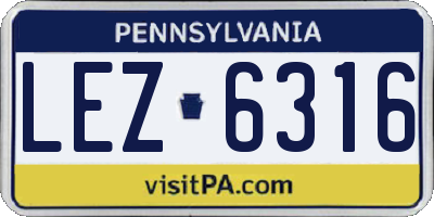 PA license plate LEZ6316