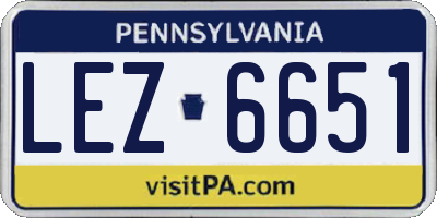 PA license plate LEZ6651