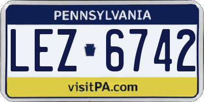 PA license plate LEZ6742