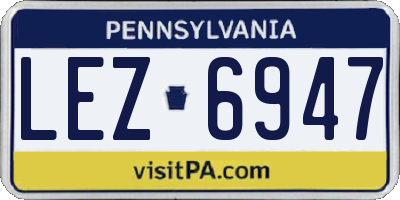 PA license plate LEZ6947