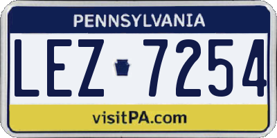 PA license plate LEZ7254