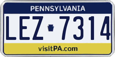 PA license plate LEZ7314