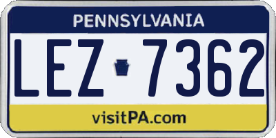 PA license plate LEZ7362