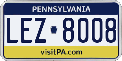 PA license plate LEZ8008