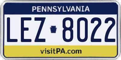 PA license plate LEZ8022