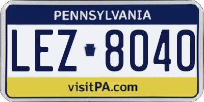 PA license plate LEZ8040