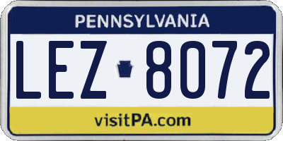 PA license plate LEZ8072