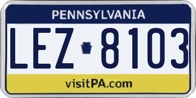 PA license plate LEZ8103