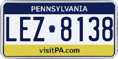 PA license plate LEZ8138