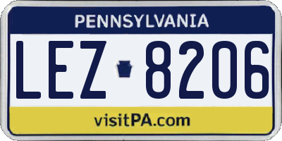 PA license plate LEZ8206