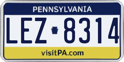 PA license plate LEZ8314