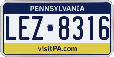 PA license plate LEZ8316