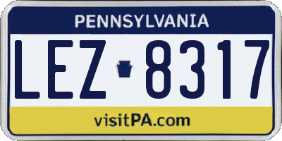 PA license plate LEZ8317