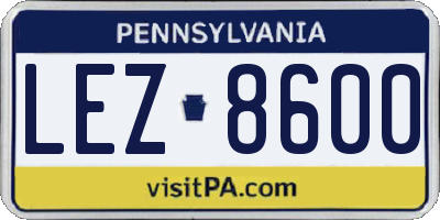 PA license plate LEZ8600