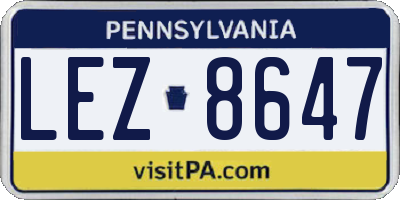 PA license plate LEZ8647