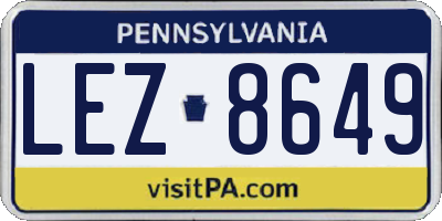 PA license plate LEZ8649
