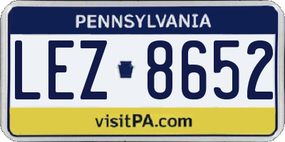 PA license plate LEZ8652