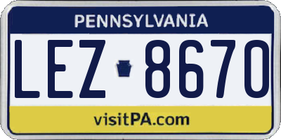 PA license plate LEZ8670