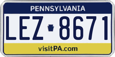 PA license plate LEZ8671