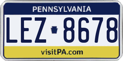 PA license plate LEZ8678