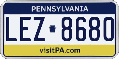 PA license plate LEZ8680
