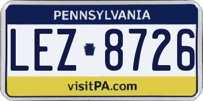 PA license plate LEZ8726