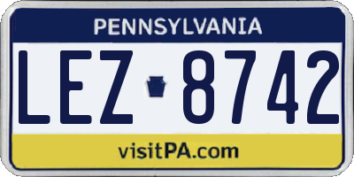 PA license plate LEZ8742