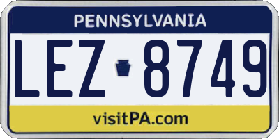 PA license plate LEZ8749