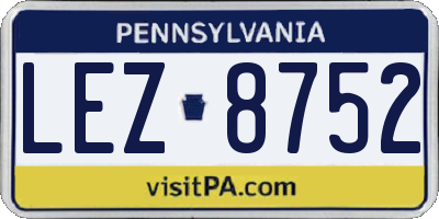 PA license plate LEZ8752