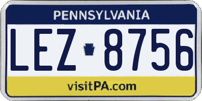 PA license plate LEZ8756