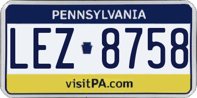 PA license plate LEZ8758