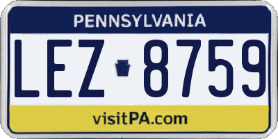 PA license plate LEZ8759