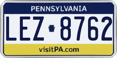 PA license plate LEZ8762