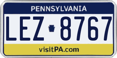 PA license plate LEZ8767
