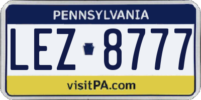 PA license plate LEZ8777