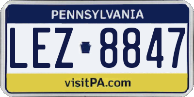 PA license plate LEZ8847