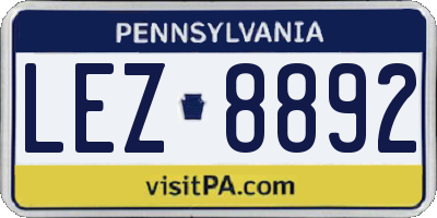 PA license plate LEZ8892