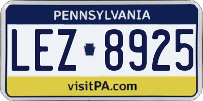 PA license plate LEZ8925