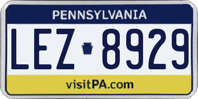 PA license plate LEZ8929