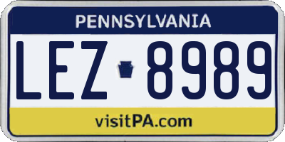 PA license plate LEZ8989